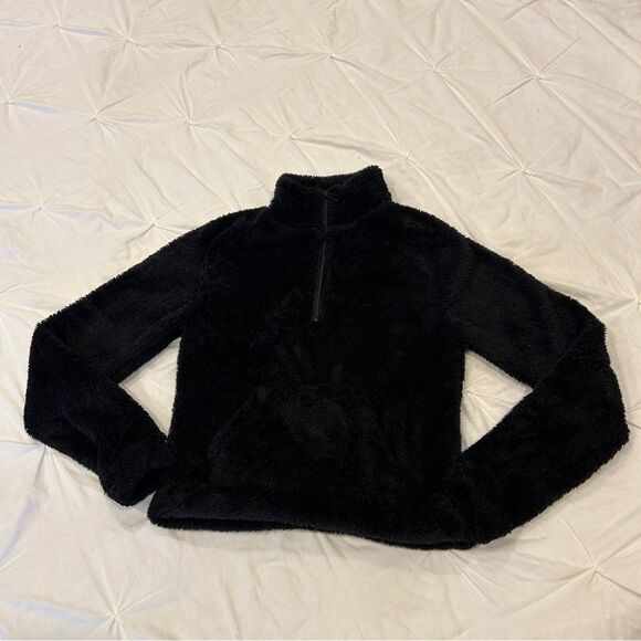 Aero Women's Black Fleece Quarter Zip Long Sleeve Crop Top Size Small - Picture 1 of 9